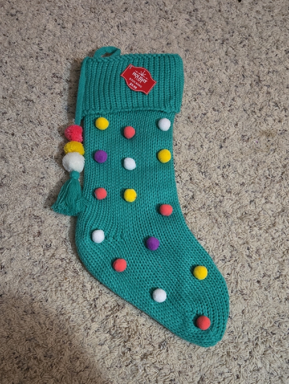 Teal Pompom Stocking